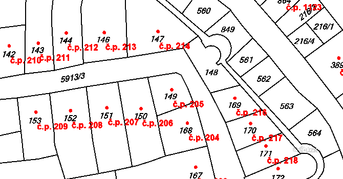 Polička-Město 205, Polička na parcele st. 149 v KÚ Polička, Katastrální mapa