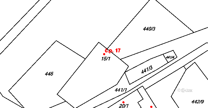 Koubalova Lhota 17, Klučenice na parcele st. 15/1 v KÚ Koubalova Lhota, Katastrální mapa