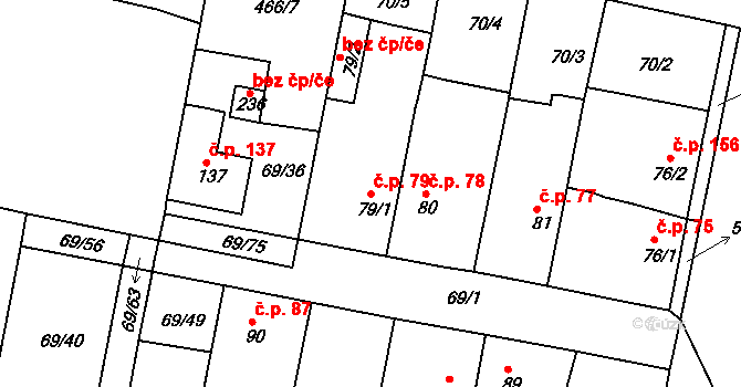 Brňany 79 na parcele st. 79/1 v KÚ Brňany, Katastrální mapa