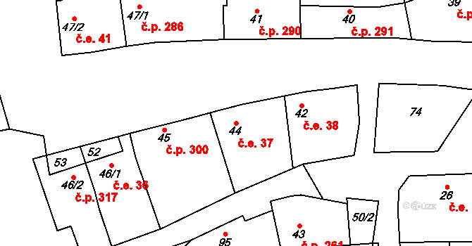 Vrbice 37, Mšené-lázně na parcele st. 44 v KÚ Vrbice u Mšeného-lázní, Katastrální mapa