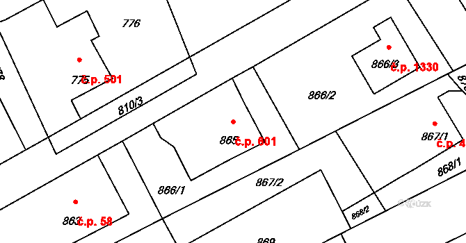 Lutyně 601, Orlová na parcele st. 865 v KÚ Horní Lutyně, Katastrální mapa