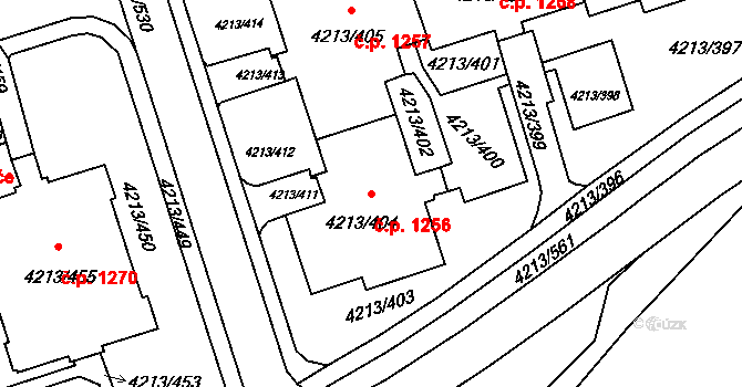 Lutyně 1256, Orlová na parcele st. 4213/404 v KÚ Horní Lutyně, Katastrální mapa