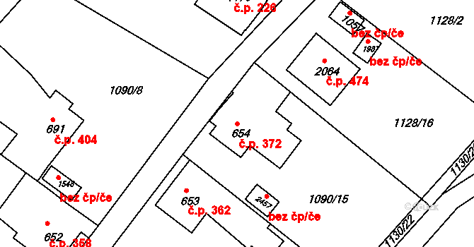 Prachatice II 372, Prachatice na parcele st. 654 v KÚ Prachatice, Katastrální mapa