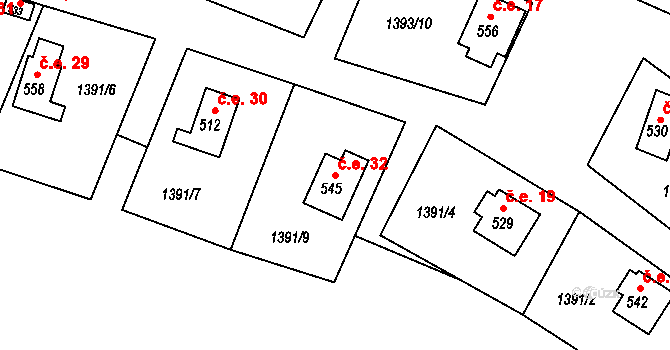Hamry 32, Bystré na parcele st. 545 v KÚ Hamry nad Křetínkou, Katastrální mapa