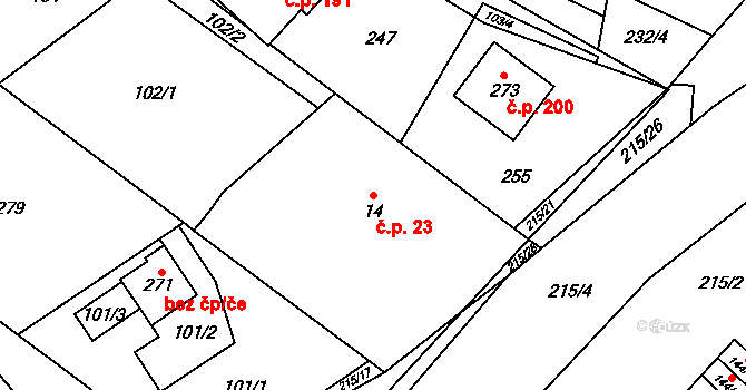Polabec 23, Poděbrady na parcele st. 14 v KÚ Polabec, Katastrální mapa