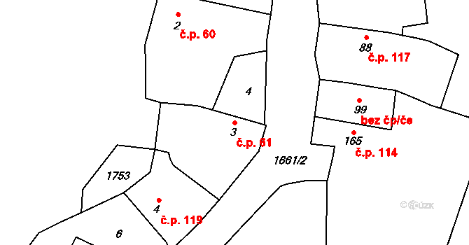 Lnáře 61 na parcele st. 3 v KÚ Lnáře, Katastrální mapa