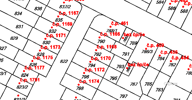 Černá Pole 1168, Brno na parcele st. 792 v KÚ Černá Pole, Katastrální mapa