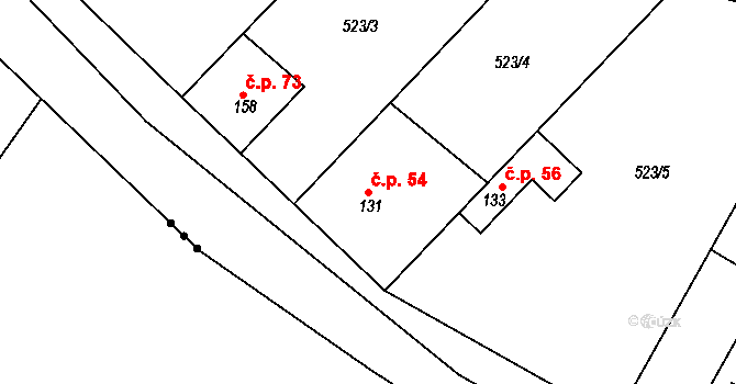 Horoušánky 54, Horoušany na parcele st. 131 v KÚ Horoušany, Katastrální mapa