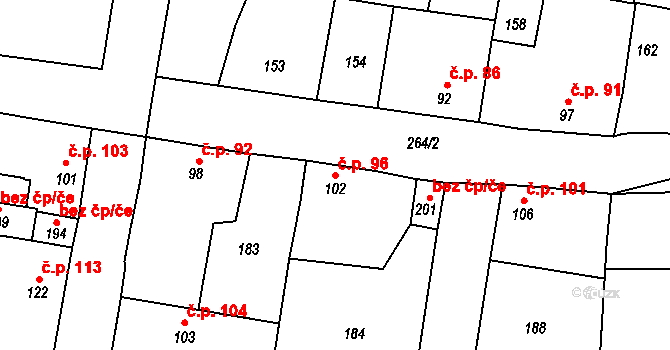Krchleby 96, Staňkov na parcele st. 102 v KÚ Krchleby u Staňkova, Katastrální mapa