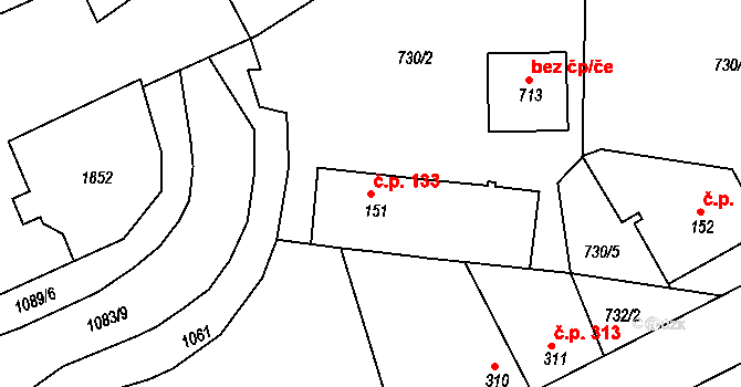 Staňkov II 133, Staňkov na parcele st. 151 v KÚ Staňkov-ves, Katastrální mapa