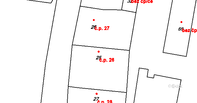 Chotěnov-Skláře 26, Mariánské Lázně na parcele st. 25 v KÚ Chotěnov u Mariánských Lázní, Katastrální mapa