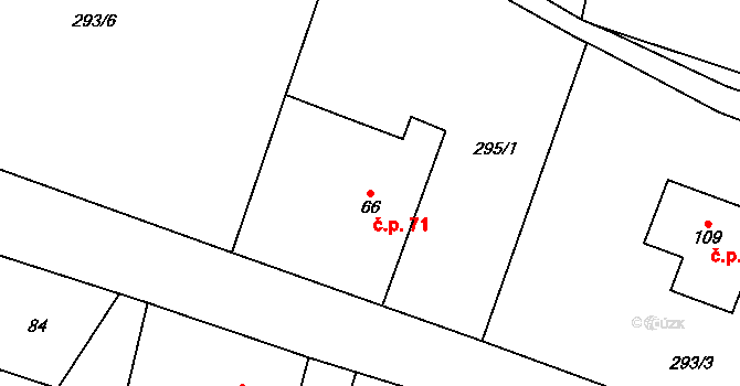 Újezd 71, Černilov na parcele st. 66 v KÚ Újezd u Hradce Králové, Katastrální mapa