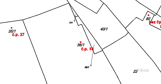 Limuzy 14, Tismice na parcele st. 36/1 v KÚ Limuzy, Katastrální mapa
