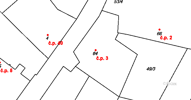 Struhy 3, Čachovice na parcele st. 64 v KÚ Struhy, Katastrální mapa