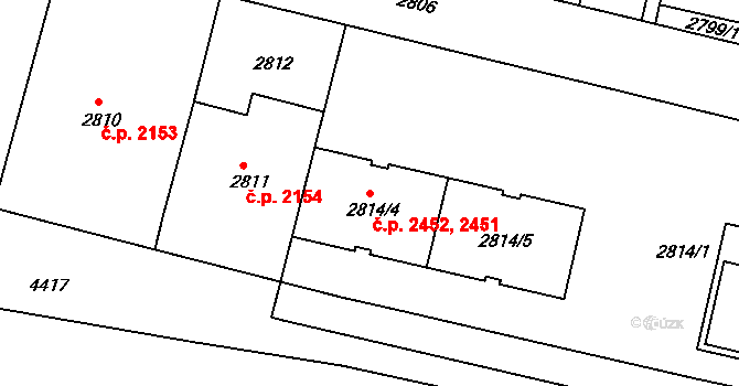 Žižkov 2451,2452, Praha na parcele st. 2814/5 v KÚ Žižkov, Katastrální mapa
