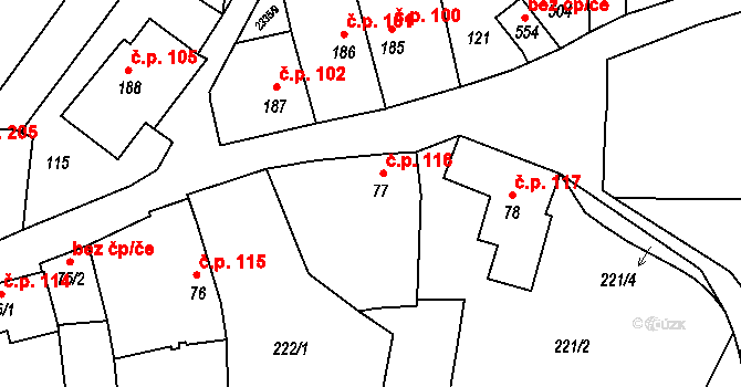 Deštná 116 na parcele st. 77 v KÚ Deštná u Jindřichova Hradce, Katastrální mapa