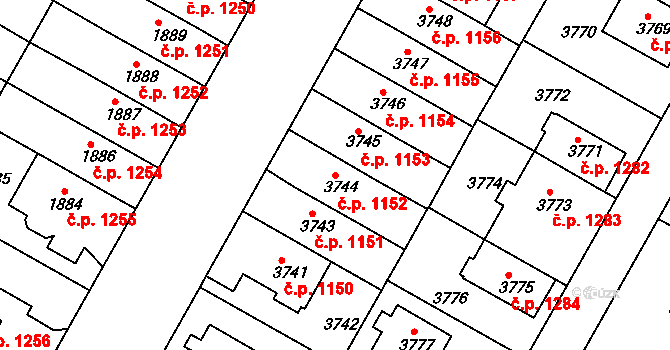 Dejvice 1152, Praha na parcele st. 3744 v KÚ Dejvice, Katastrální mapa