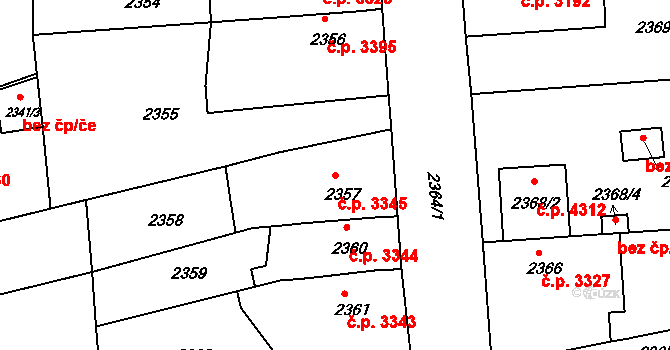 Chomutov 3345 na parcele st. 2357 v KÚ Chomutov II, Katastrální mapa