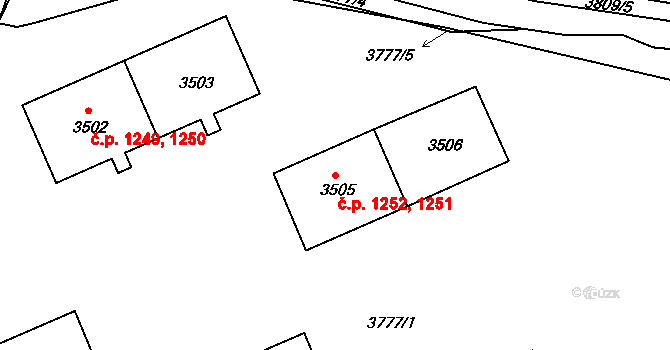Jirkov 1251,1252 na parcele st. 3505 v KÚ Jirkov, Katastrální mapa