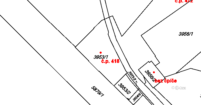 Liberec III-Jeřáb 418, Liberec na parcele st. 3953/1 v KÚ Liberec, Katastrální mapa