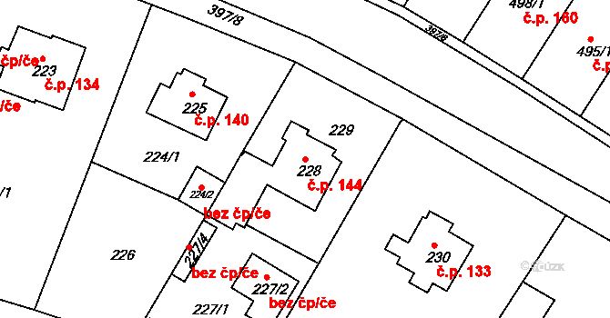 Pražské Předměstí 144, Bílina na parcele st. 228 v KÚ Bílina, Katastrální mapa