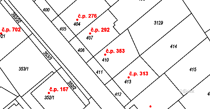 Zbýšov 353 na parcele st. 410 v KÚ Zbýšov u Oslavan, Katastrální mapa