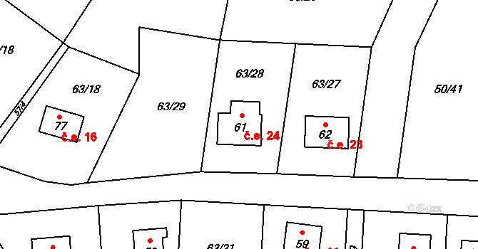 Leština 24, Strmilov na parcele st. 61 v KÚ Leština u Strmilova, Katastrální mapa