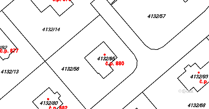 Litomyšlské Předměstí 880, Vysoké Mýto na parcele st. 4132/95 v KÚ Vysoké Mýto, Katastrální mapa