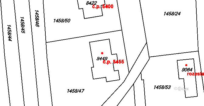 Zlín 5455 na parcele st. 8449 v KÚ Zlín, Katastrální mapa