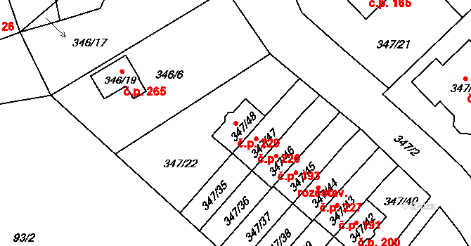 Jenišov 229 na parcele st. 347/48 v KÚ Jenišov, Katastrální mapa