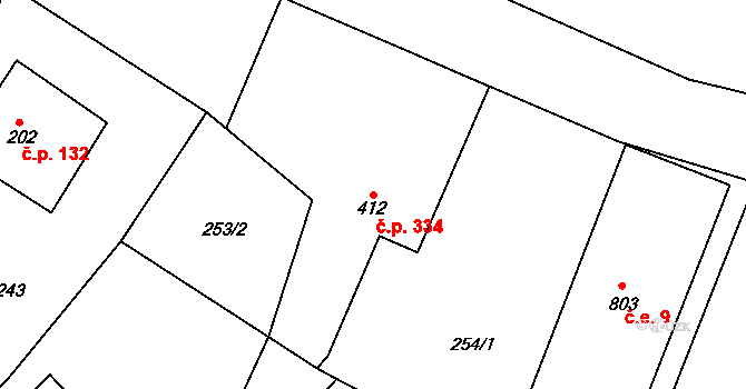 Plesná 334 na parcele st. 412 v KÚ Plesná, Katastrální mapa