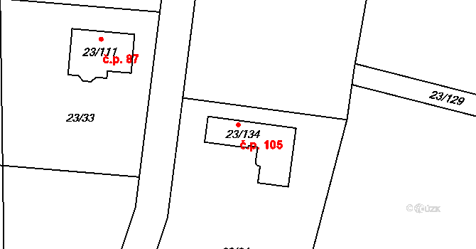 Orlov 105, Příbram na parcele st. 23/134 v KÚ Orlov, Katastrální mapa