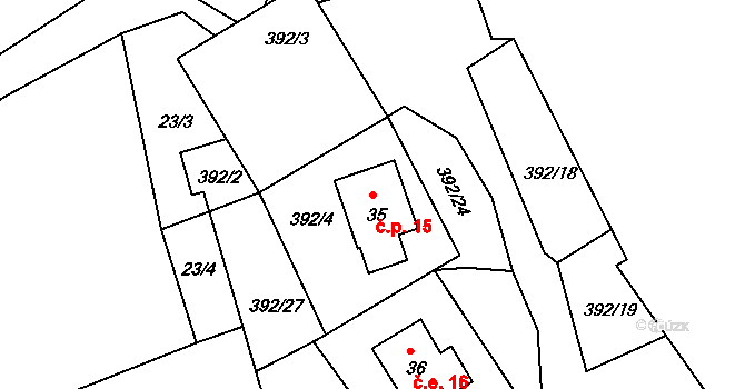 Rohanov 15, Chroboly na parcele st. 35 v KÚ Rohanov u Prachatic, Katastrální mapa