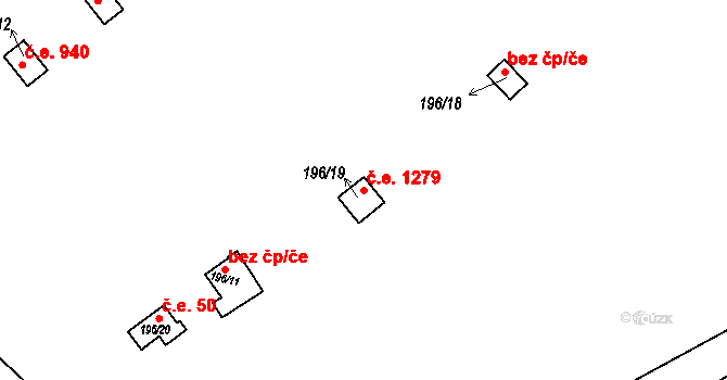 Červený Hrádek 1279, Jirkov na parcele st. 196/19 v KÚ Červený Hrádek u Jirkova, Katastrální mapa