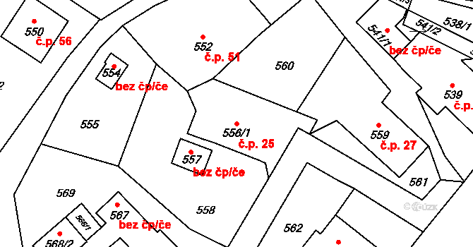 Proskovice 25, Ostrava na parcele st. 556/1 v KÚ Proskovice, Katastrální mapa