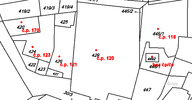Hošťálkovice 120, Ostrava na parcele st. 429 v KÚ Hošťálkovice, Katastrální mapa