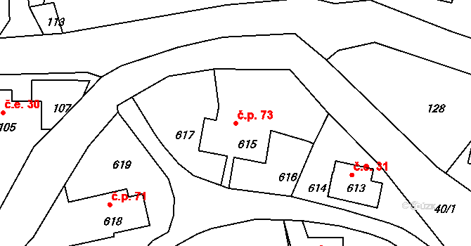 Dolní Chřibská 73, Chřibská na parcele st. 615 v KÚ Dolní Chřibská, Katastrální mapa