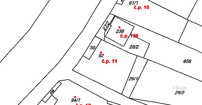 Polichno 11, Luhačovice na parcele st. 92 v KÚ Polichno, Katastrální mapa