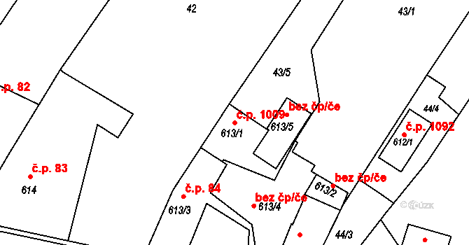 Valašské Klobouky 1009 na parcele st. 613/1 v KÚ Valašské Klobouky, Katastrální mapa