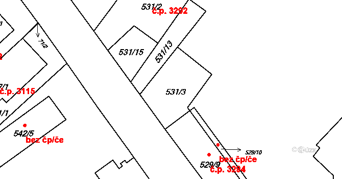 Břeclav 40784886 na parcele st. 531/3 v KÚ Břeclav, Katastrální mapa