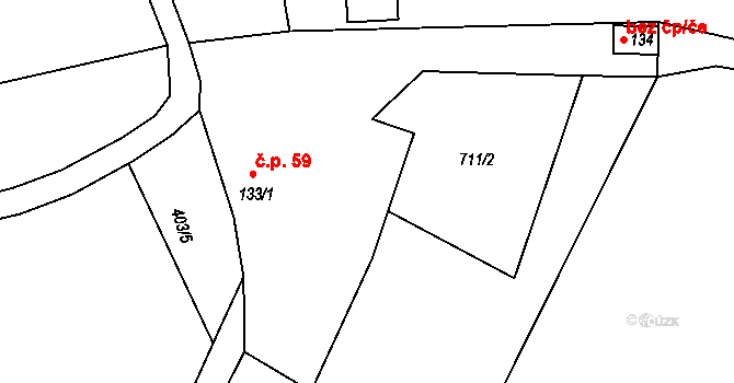 Kudlov 59, Zlín na parcele st. 133/1 v KÚ Kudlov, Katastrální mapa