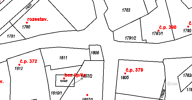 Šardice 42850886 na parcele st. 1806 v KÚ Šardice, Katastrální mapa
