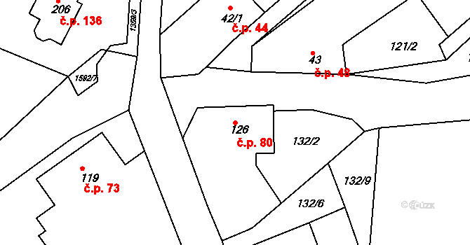 Vršovice 80 na parcele st. 126 v KÚ Vršovice u Opavy, Katastrální mapa