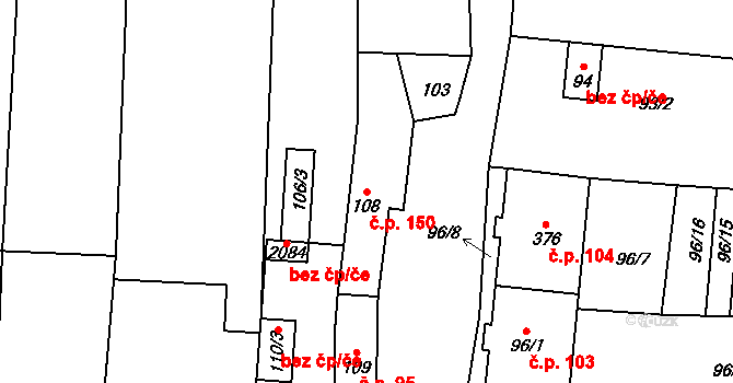 Brankovice 150 na parcele st. 108 v KÚ Brankovice, Katastrální mapa