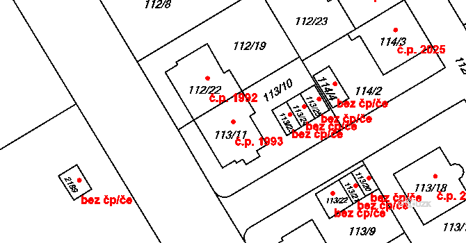 Předměstí 1993, Opava na parcele st. 113/11 v KÚ Opava-Předměstí, Katastrální mapa