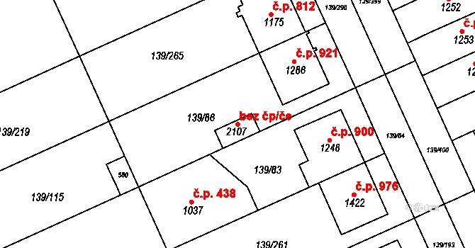 Třebíč 49417886 na parcele st. 2107 v KÚ Podklášteří, Katastrální mapa