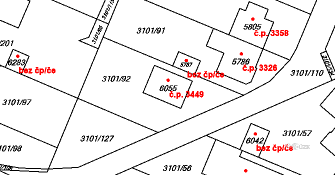 Břeclav 3449 na parcele st. 6055 v KÚ Břeclav, Katastrální mapa