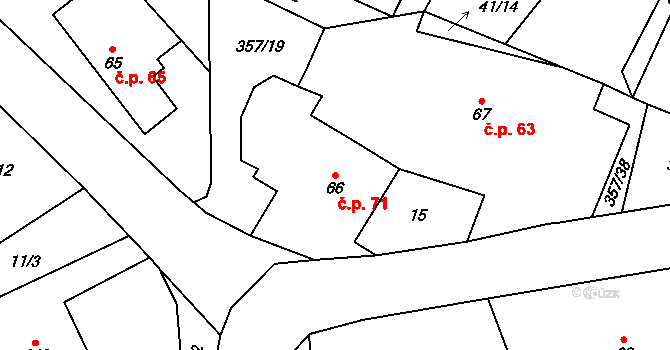 Řestoky 71 na parcele st. 66 v KÚ Řestoky, Katastrální mapa