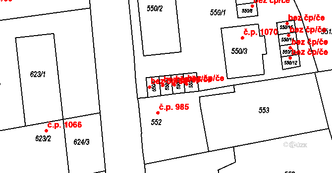 Třešť 54132886 na parcele st. 550/5 v KÚ Třešť, Katastrální mapa