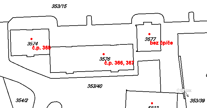 Pražské Předměstí 366,367, Písek na parcele st. 3576 v KÚ Písek, Katastrální mapa